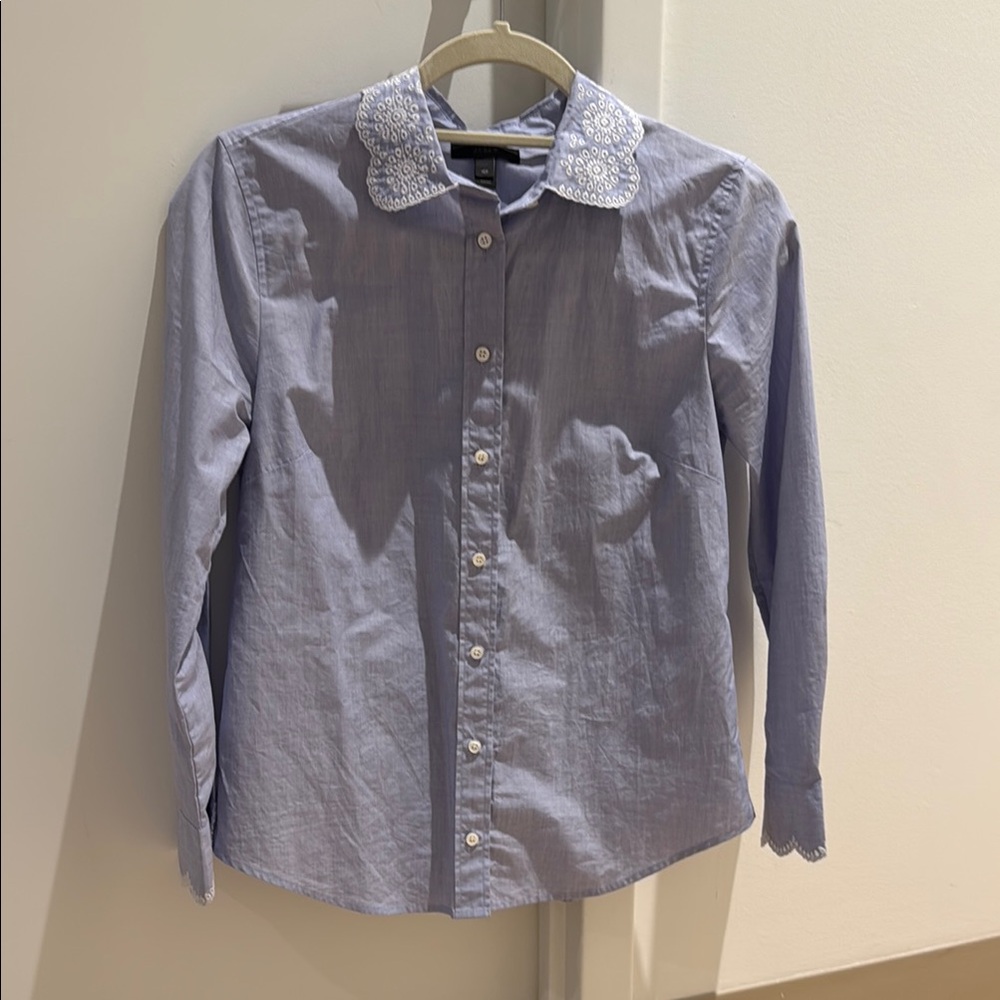 J.Crew Blue Button-Up Shirt with eyelet Collar